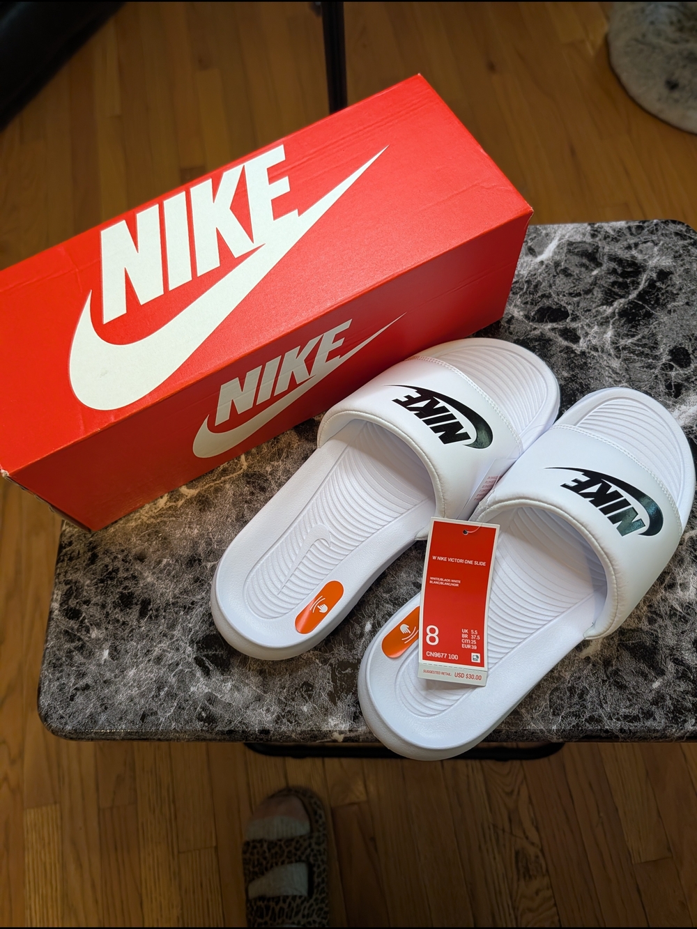 Nike White Kids' Slide Sandals with Black Logo